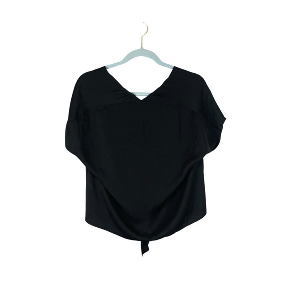 Lucky Brand Black V-Neck Tie Front Short Sleeve Blouse XS - Picture 8 of 8